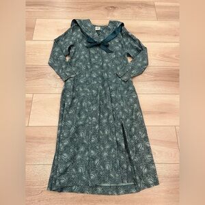 Laura Ashley Dress US Size 12 Edwardian Sailor Green Floral Cotton Wool VTG 80"s